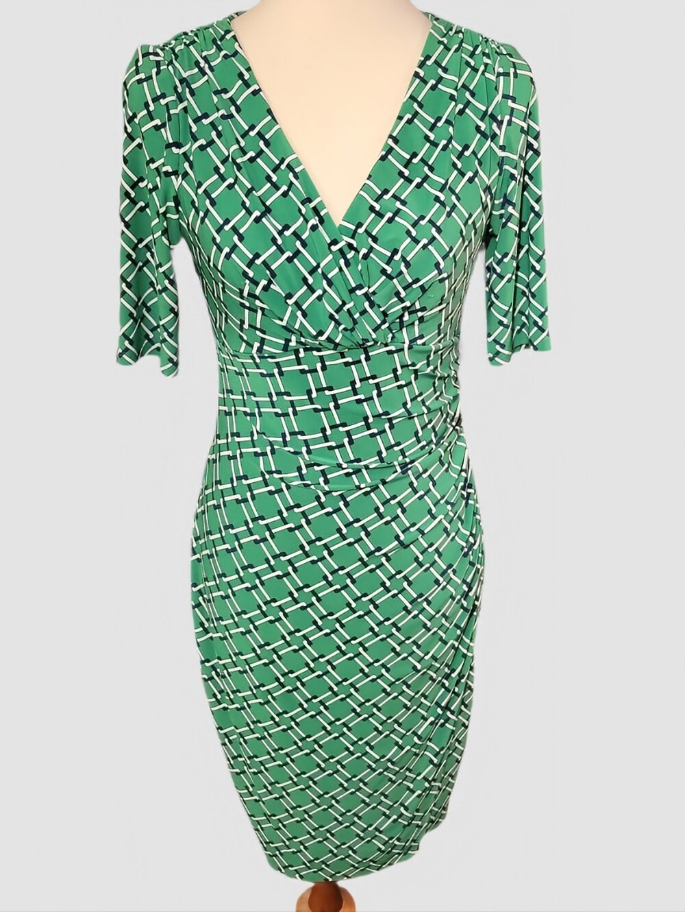 Lauren Ralph Lauren Green Chain link Bodycon Ruched Side Midi Dress US W 4